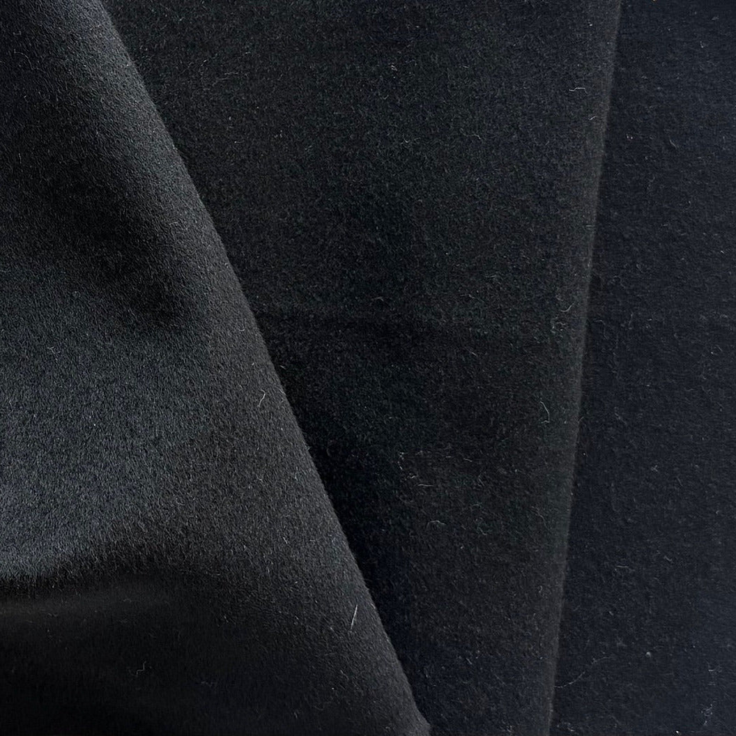Derek Lam Classic Jet Black Virgin Wool Melton Coating (Made in Italy)