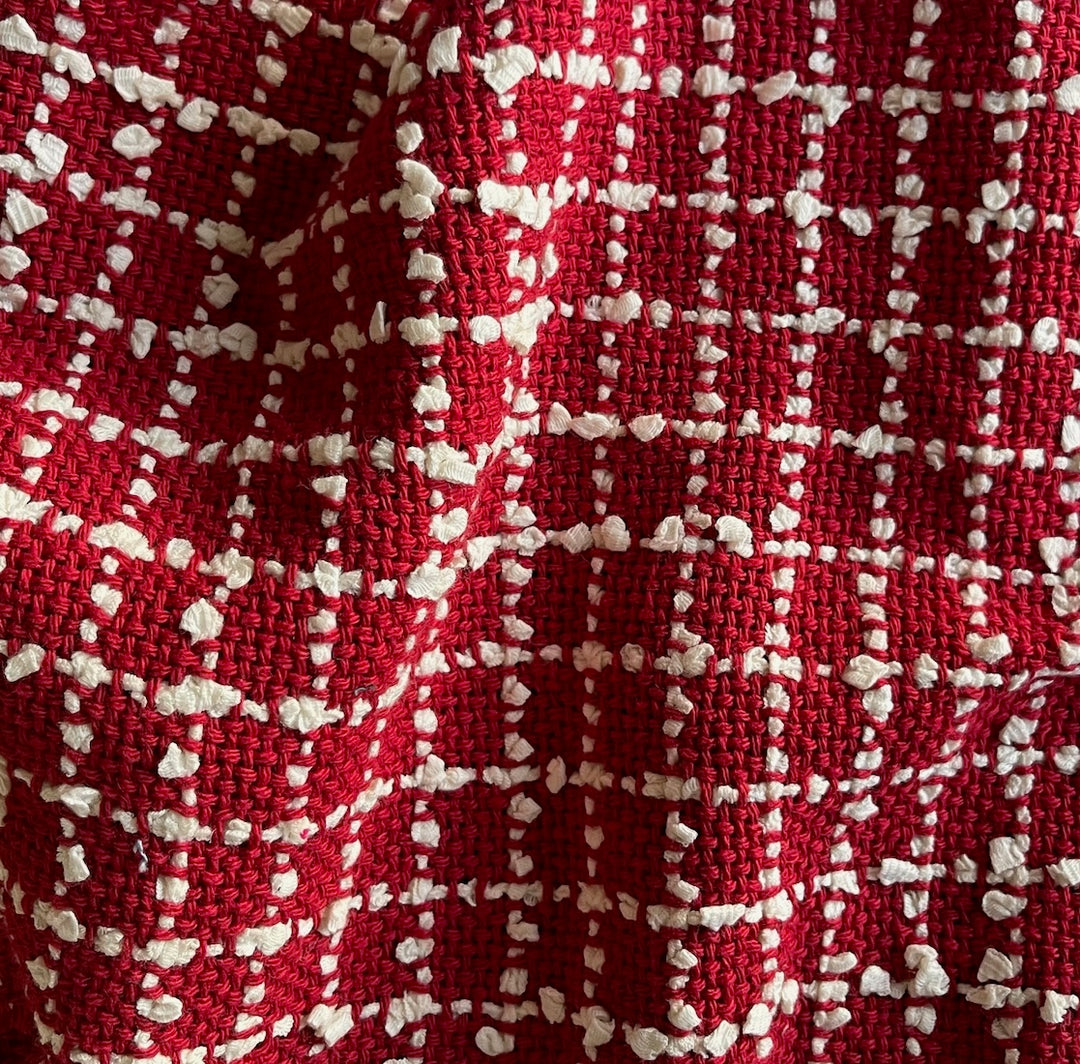 High-End Scarlet & White Checked Cotton Blend Bouclé (Made in Italy)