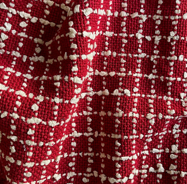 High-End Scarlet & White Checked Cotton Blend Bouclé (Made in Italy)