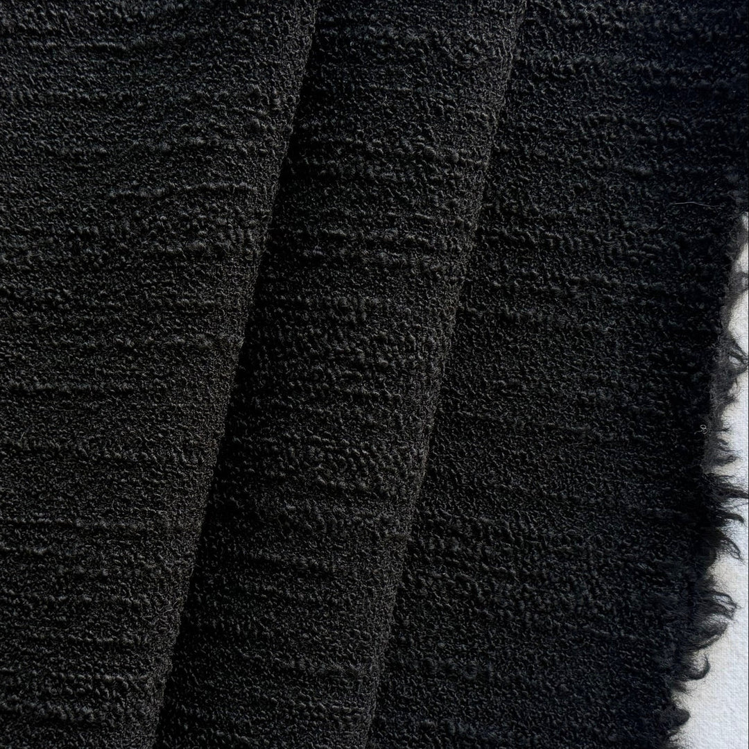 French Couture Elegant Black Wool Blend Bouclé (Made in Italy)