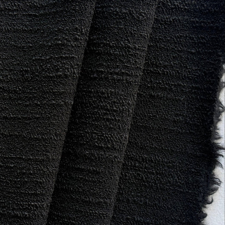 French Couture Elegant Black Wool Blend Bouclé (Made in Italy)