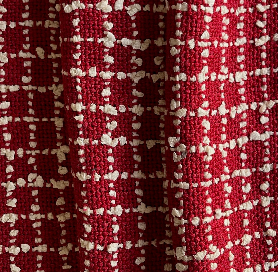 High-End Scarlet & White Checked Cotton Blend Bouclé (Made in Italy)
