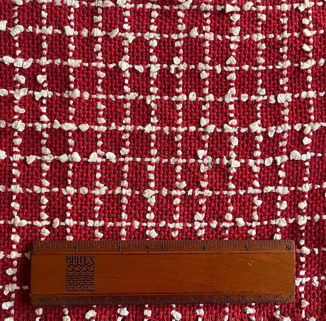 High-End Scarlet & White Checked Cotton Blend Bouclé (Made in Italy)