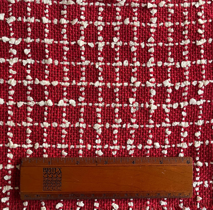 High-End Scarlet & White Checked Cotton Blend Bouclé (Made in Italy)