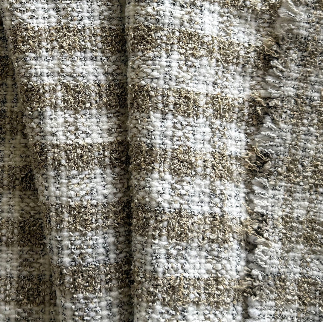 High-End Tanned Beige & White Checked Cotton Blend Bouclé (Made in Italy)