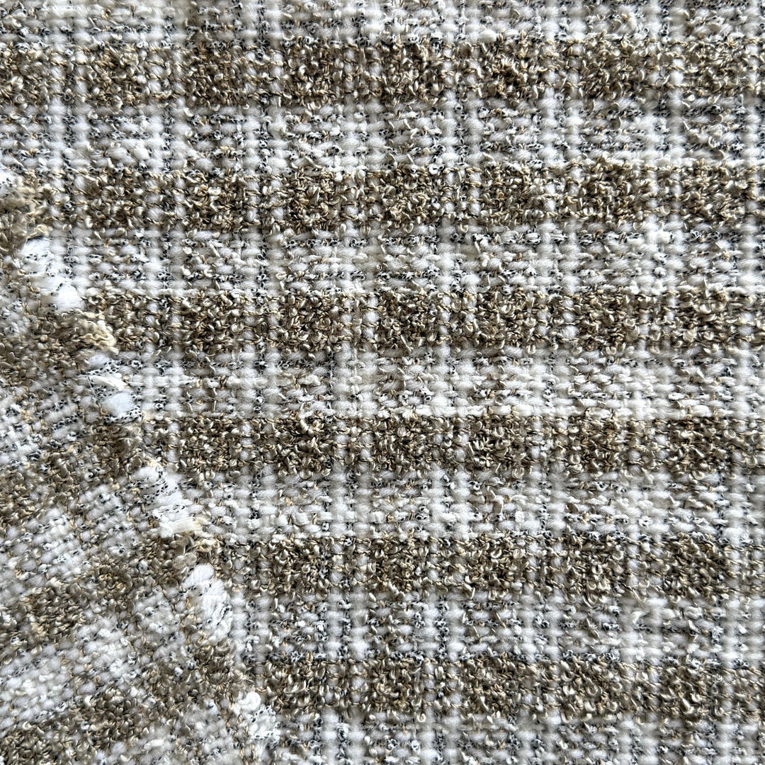 High-End Tanned Beige & White Checked Cotton Blend Bouclé (Made in Italy)