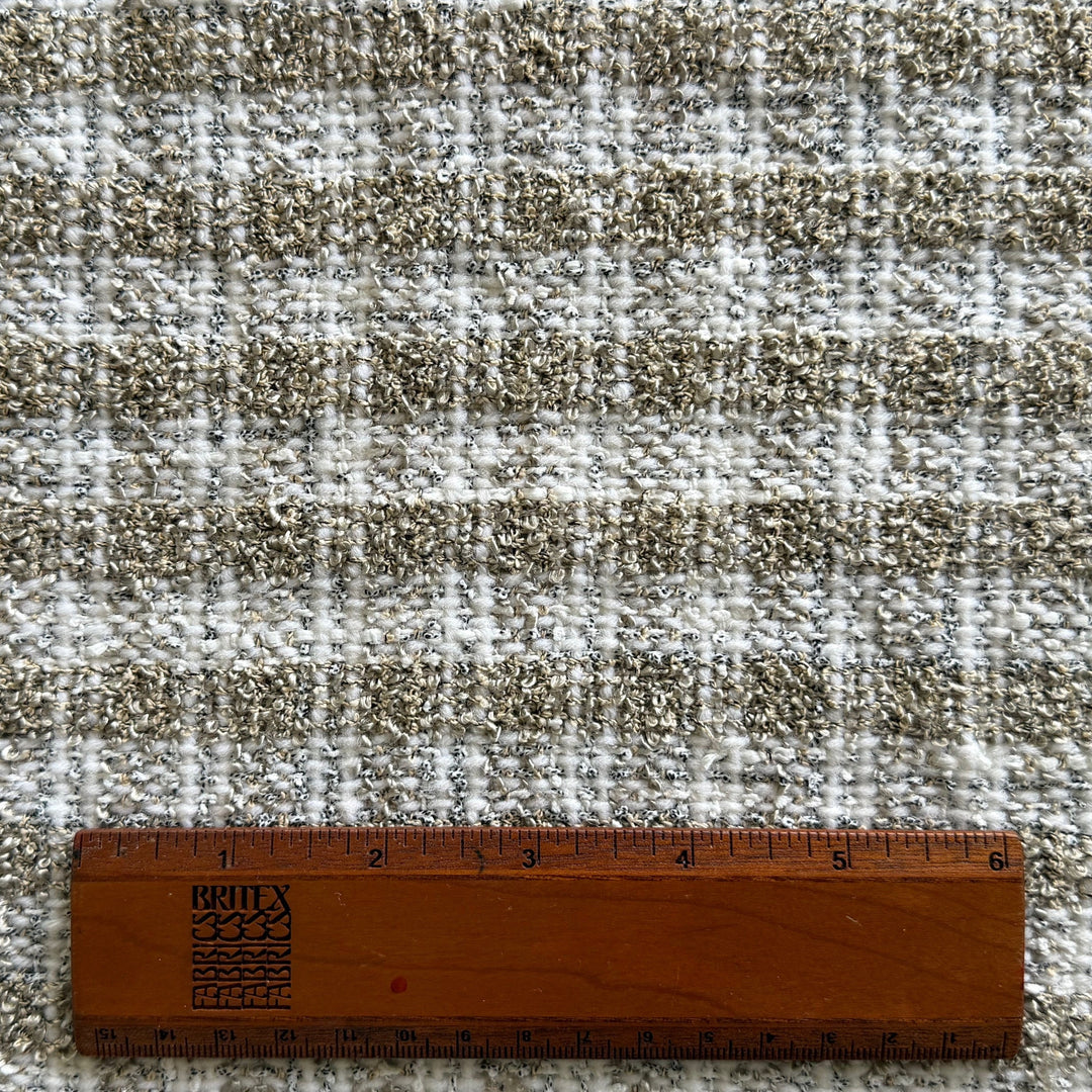 High-End Tanned Beige & White Checked Cotton Blend Bouclé (Made in Italy)