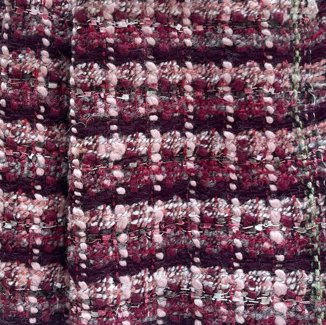 High-End Cascading Berry Bush Plaid Cotton Blend Bouclé (Made in Italy)