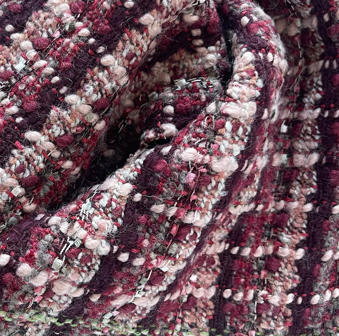 High-End Cascading Berry Bush Plaid Cotton Blend Bouclé (Made in Italy)