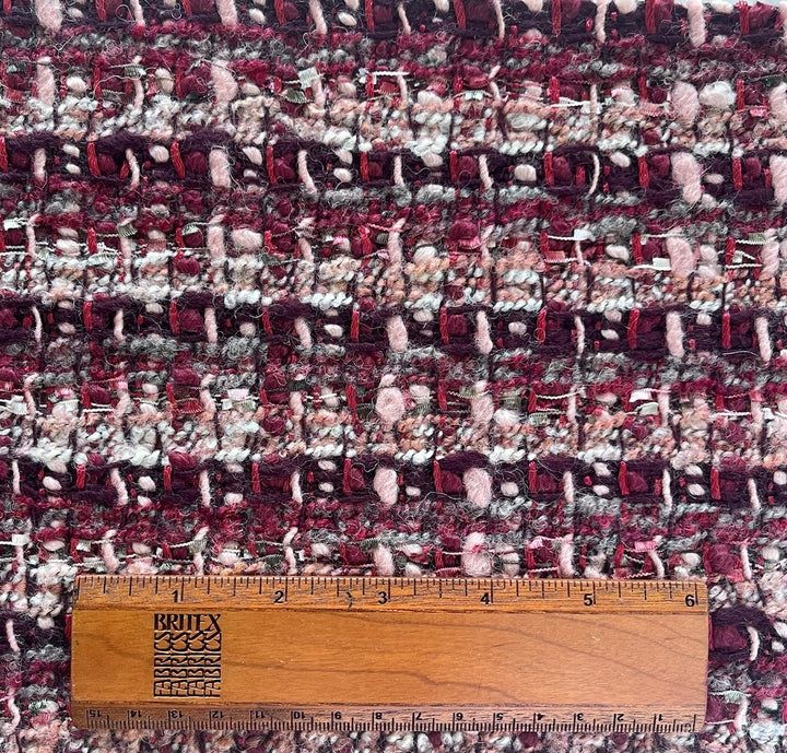 High-End Cascading Berry Bush Plaid Cotton Blend Bouclé (Made in Italy)