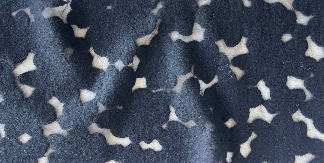 Semi-Sheer Jet Black Floral Felted Boiled Wool
