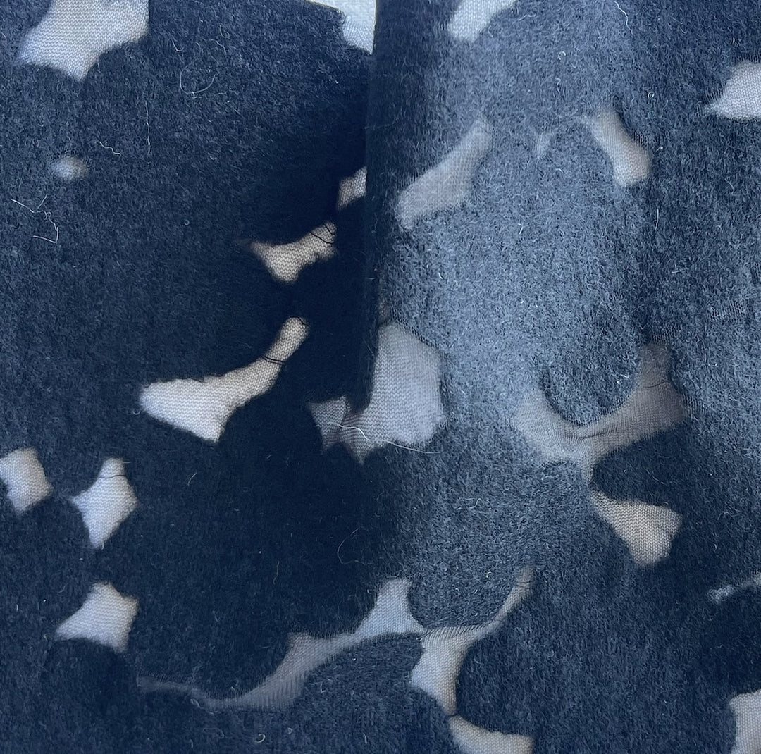 Semi-Sheer Jet Black Floral Felted Boiled Wool