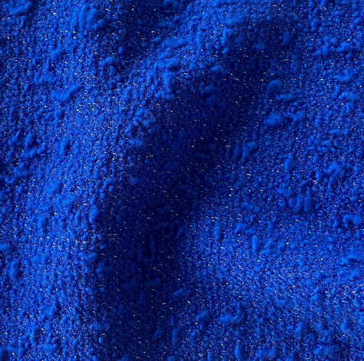 Mid-Weight Ultramarine & Silver Metallic Wool Blend Bouclé (Made in Italy)