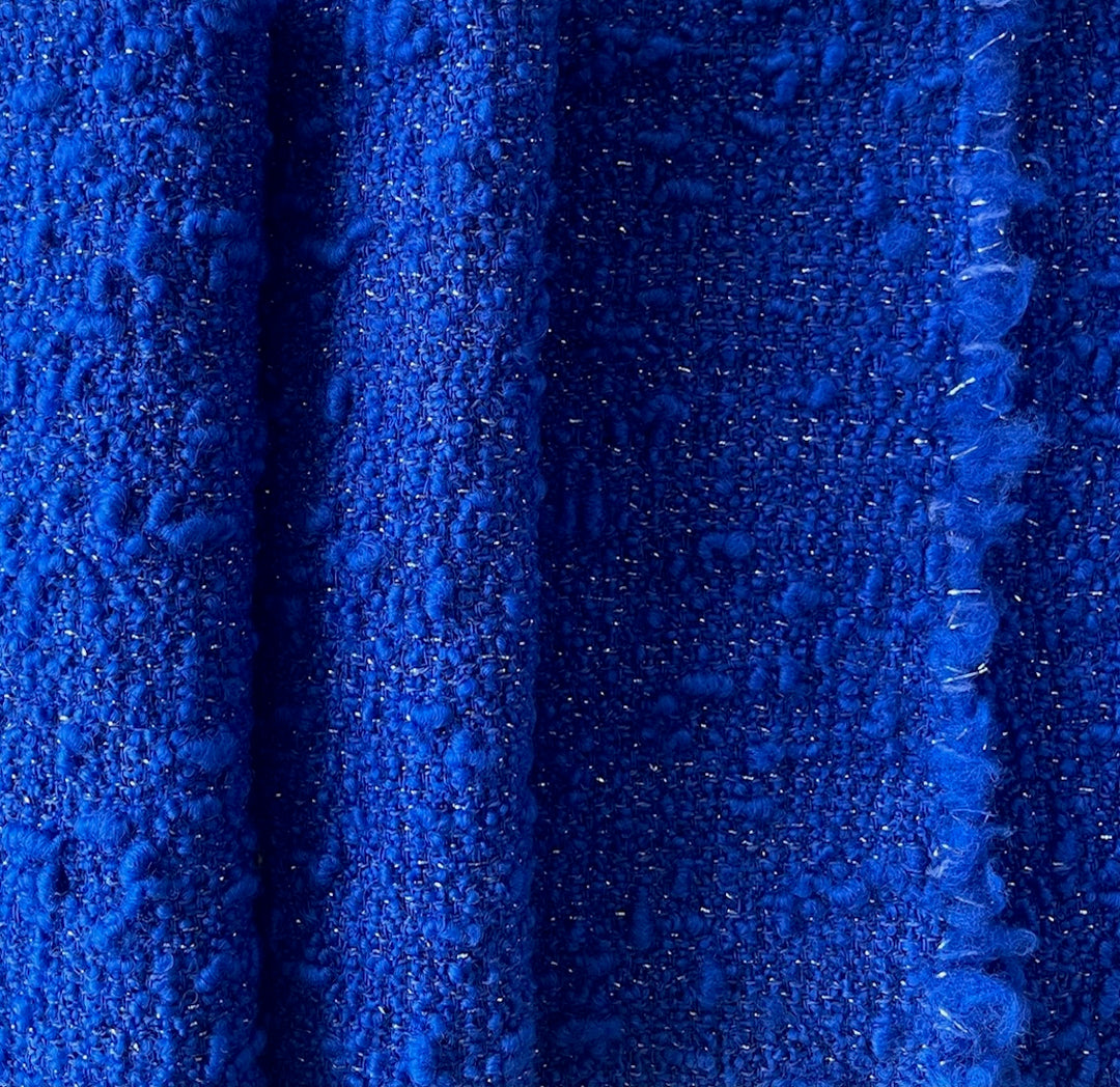 Mid-Weight Ultramarine & Silver Metallic Wool Blend Bouclé (Made in Italy)