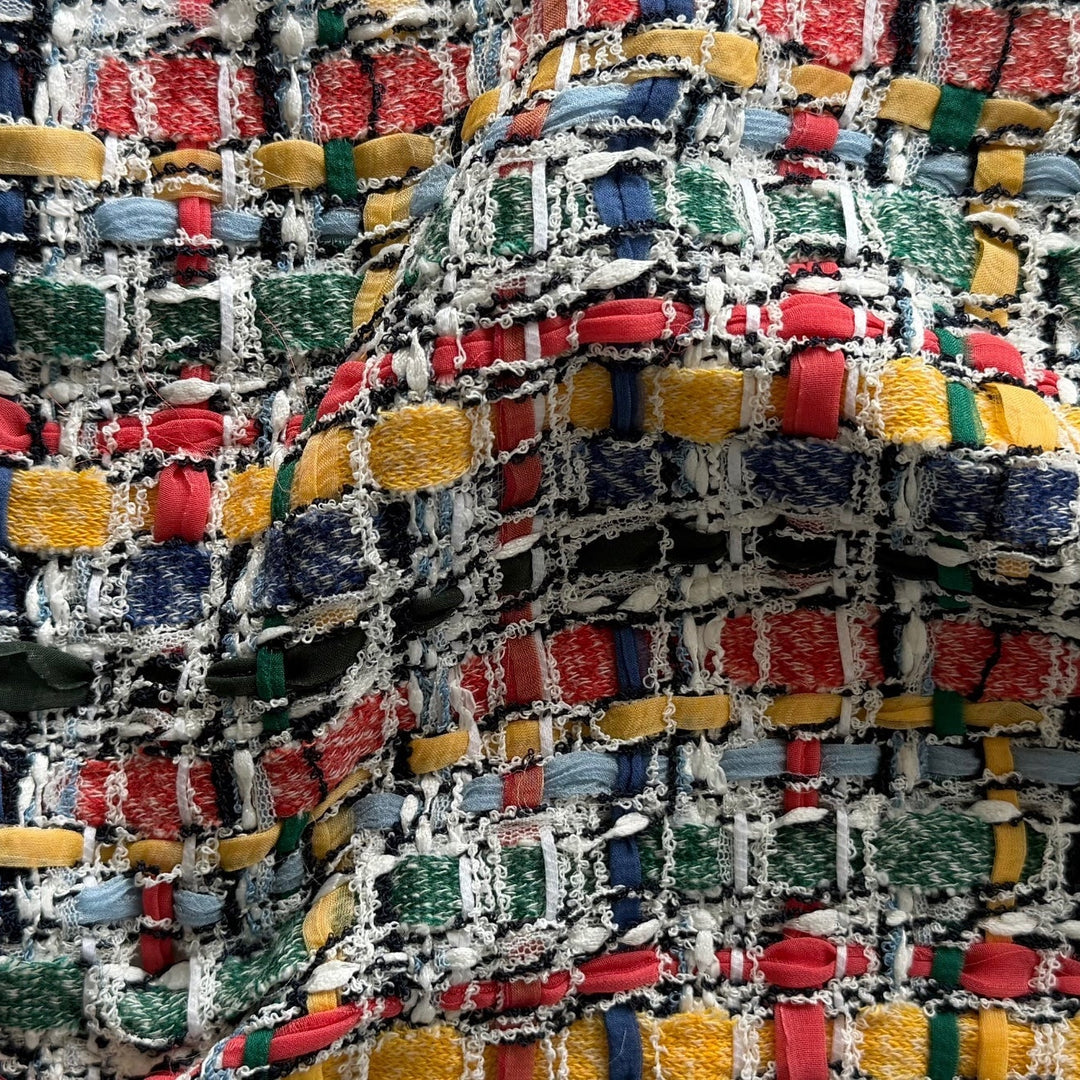 High-End Piet Mondriaan Open-Weave Cotton Blend Bouclé (Made in Italy)