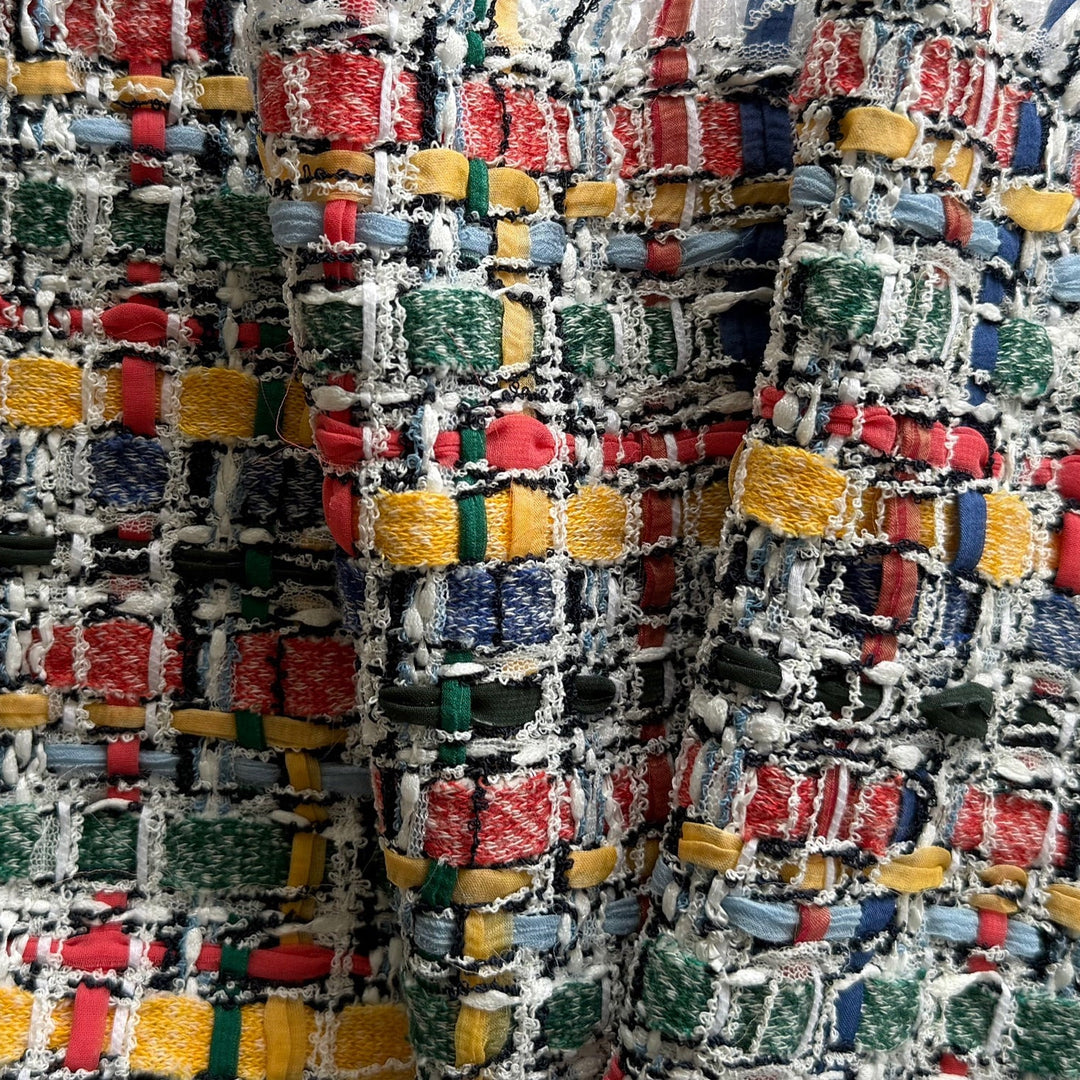 High-End Piet Mondriaan Open-Weave Cotton Blend Bouclé (Made in Italy)