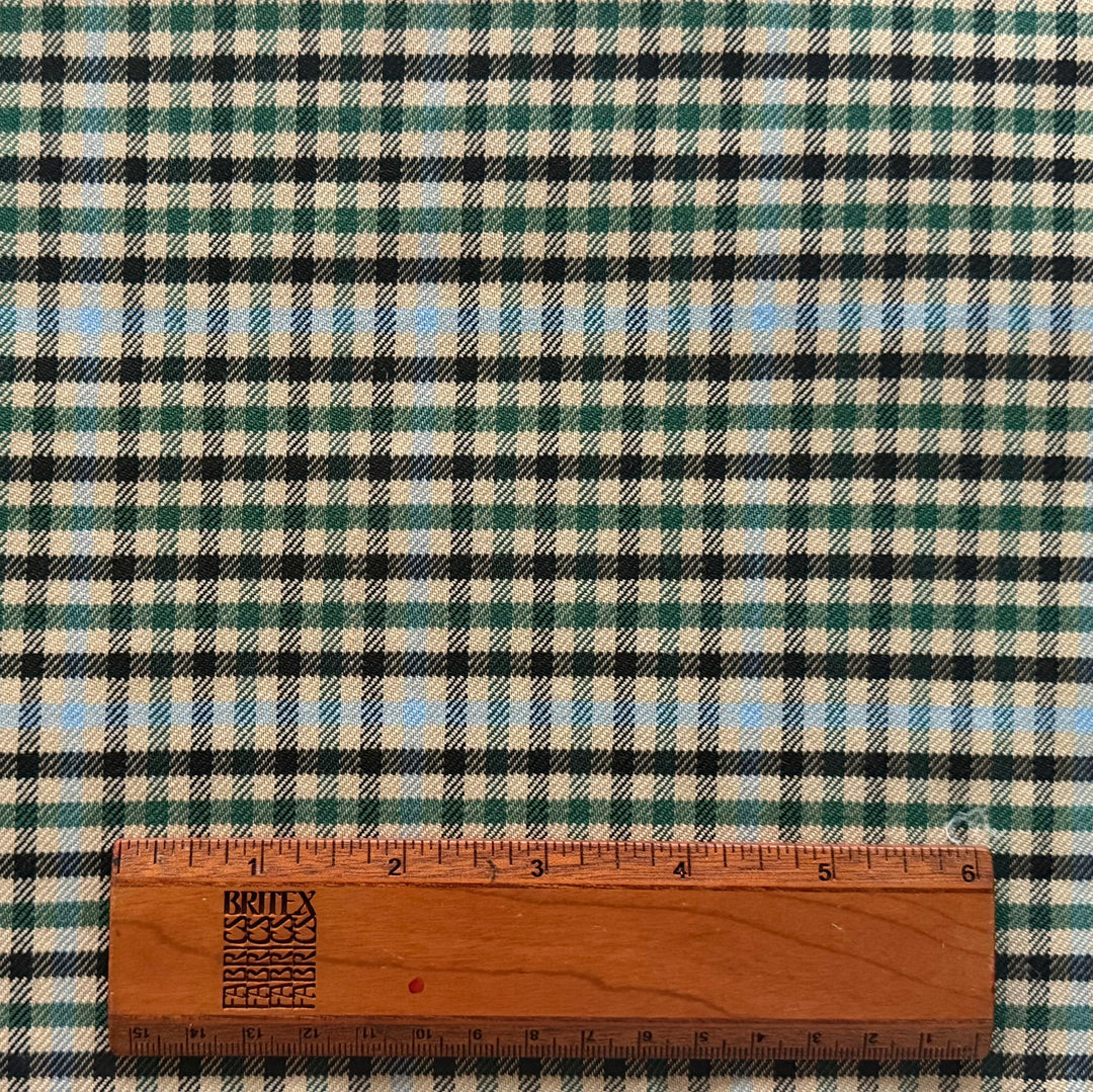 Basil & Summer Sky Stretch Wool Plaid (Made in Italy)