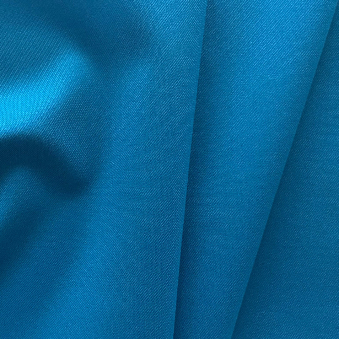 Mid-Weight Startling Cyan Blue Stretch Wool Twill Gabardine (Made in Italy)