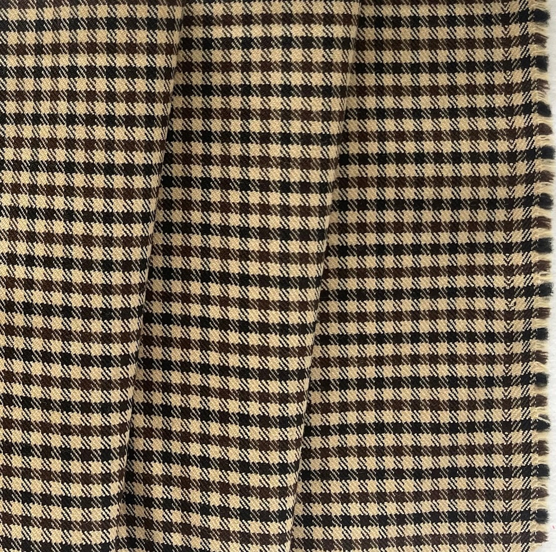 Mid-Weight Black 'n Tan Checked Stretch Wool Blend Twill (Made in Italy)