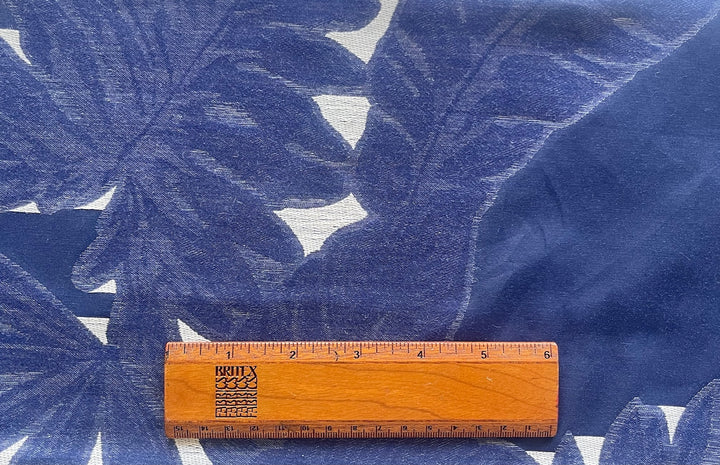 Greige Palm Leaves on Indigo Cotton Blend