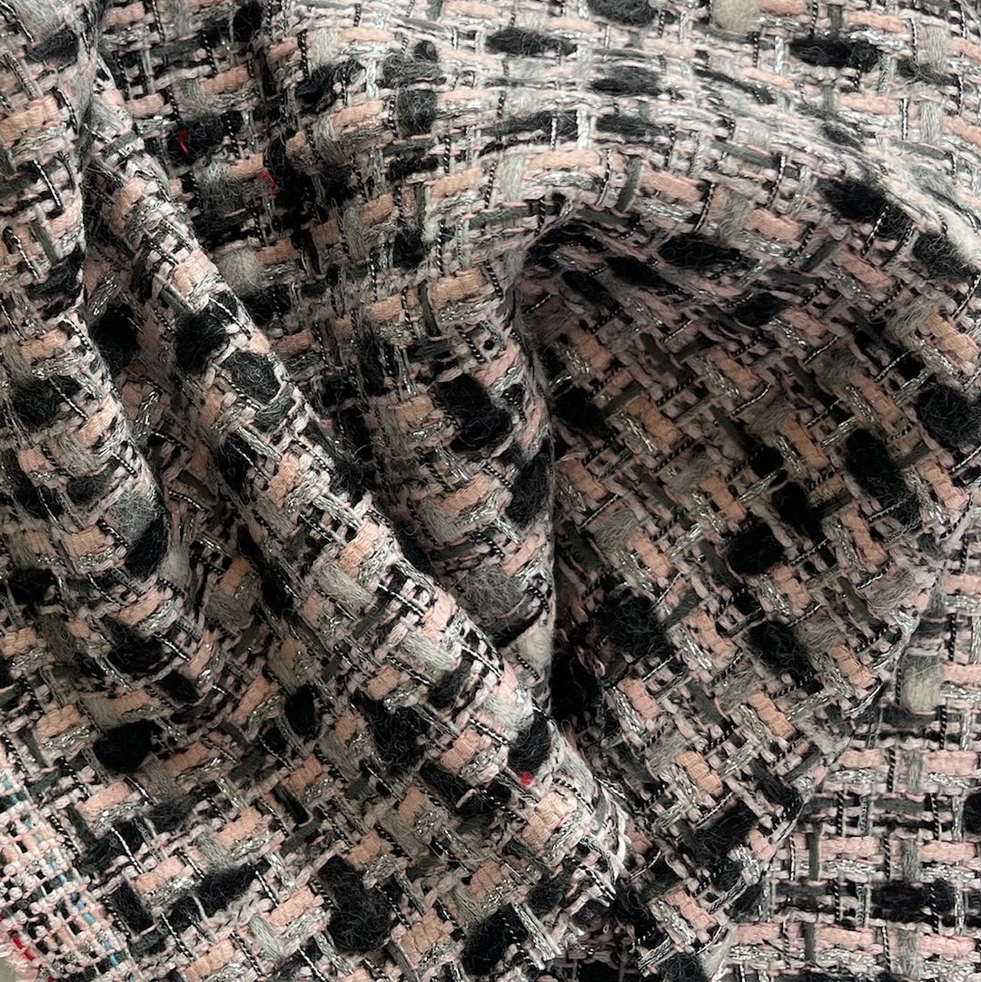 Ferragamo Rose, Onyx, Dove & Silver Wool Blend Bouclé (Made in Italy)