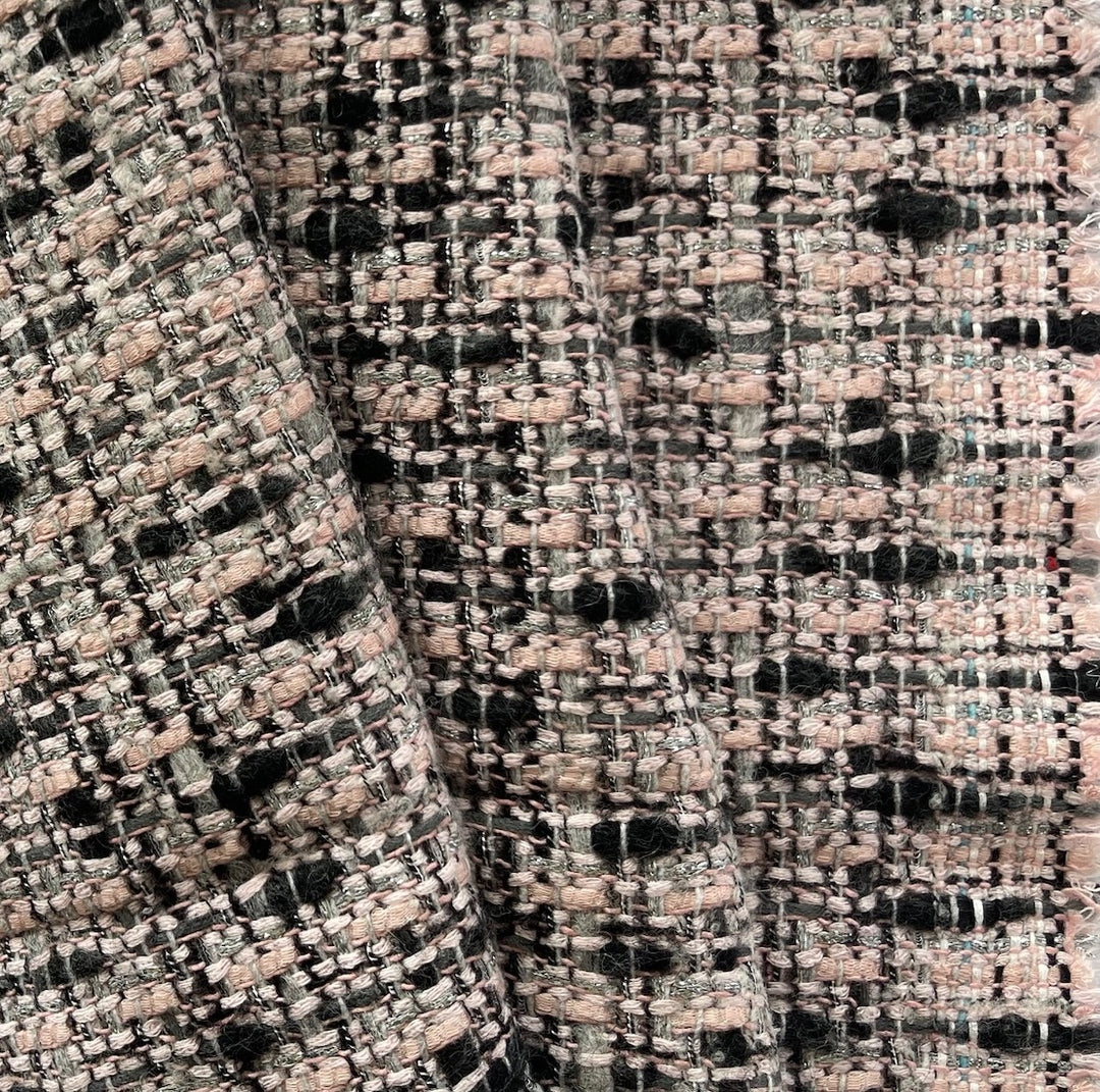 Ferragamo Rose, Onyx, Dove & Silver Wool Blend Bouclé (Made in Italy)