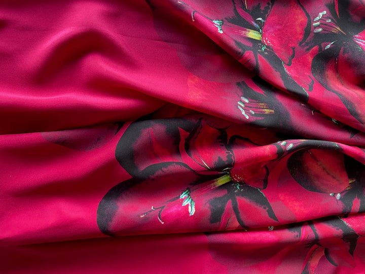 68" Panel - Alberta  Ferretti Majestic Magenta Lilies Silk Crepe de Chine (Made in Italy)