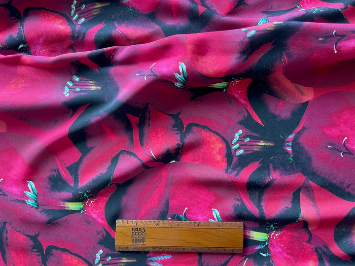 68" Panel - Alberta  Ferretti Majestic Magenta Lilies Silk Crepe de Chine (Made in Italy)