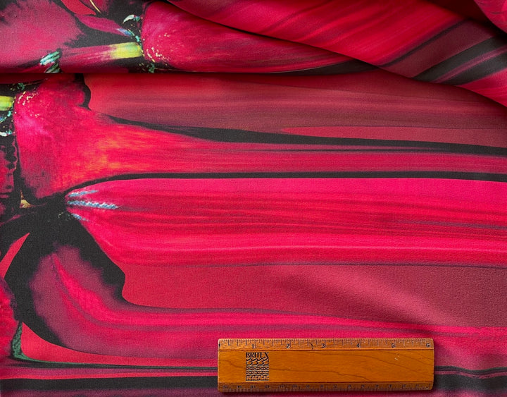 68" Panel - Alberta  Ferretti Majestic Magenta Lilies Silk Crepe de Chine (Made in Italy)