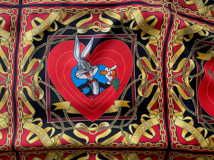 74" Panel - Signature Moschino Bugs Bunny Times Nine Silk Crepe de Chine (Made in Italy)