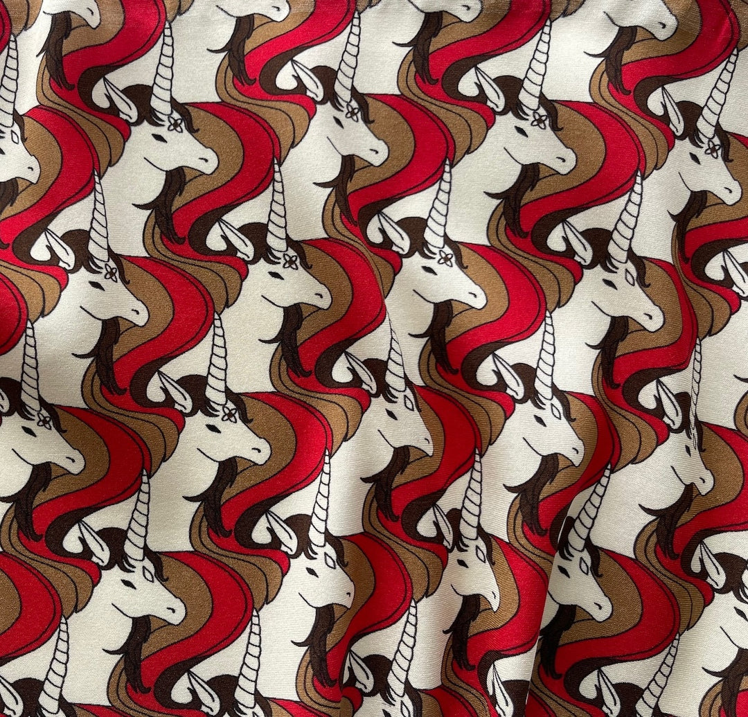 Psychedelic-Style Unicorns Stretch Silk Satin Charmeuse (Made in Italy)