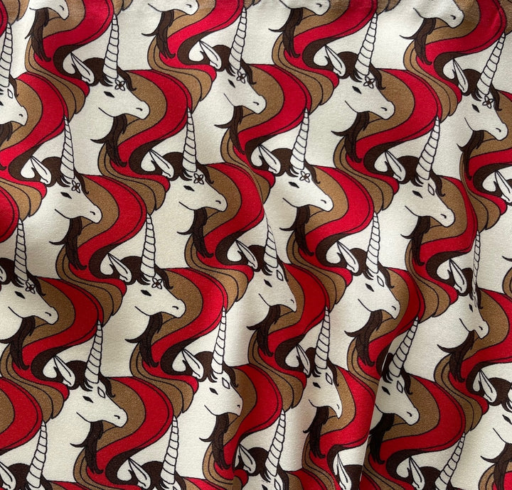 Psychedelic-Style Unicorns Stretch Silk Satin Charmeuse (Made in Italy)
