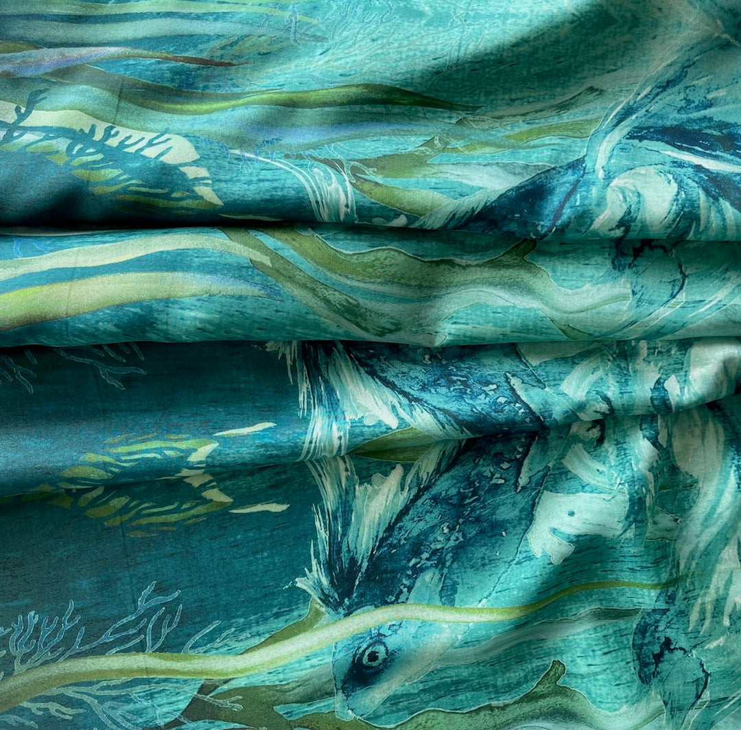48" Panel - Alberta  Ferretti Luscious Oceanic Mystery Silk Crepe de Chine (Made in Italy)