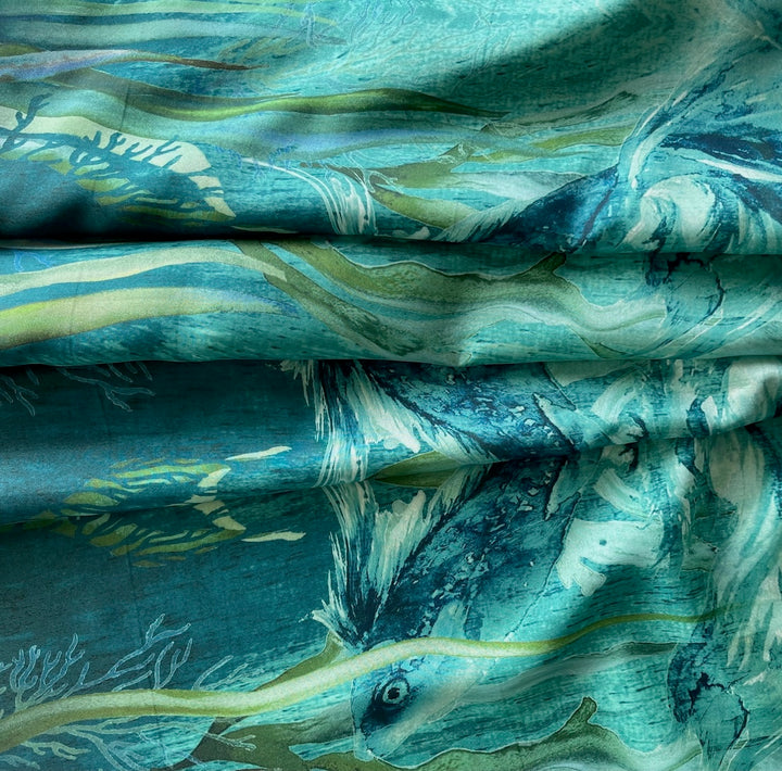 48" Panel - Alberta  Ferretti Luscious Oceanic Mystery Silk Crepe de Chine (Made in Italy)