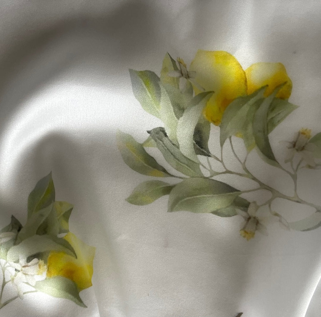 Flowering Lemon Tree Ivory Silk Satin Charmeuse (Made in Italy)