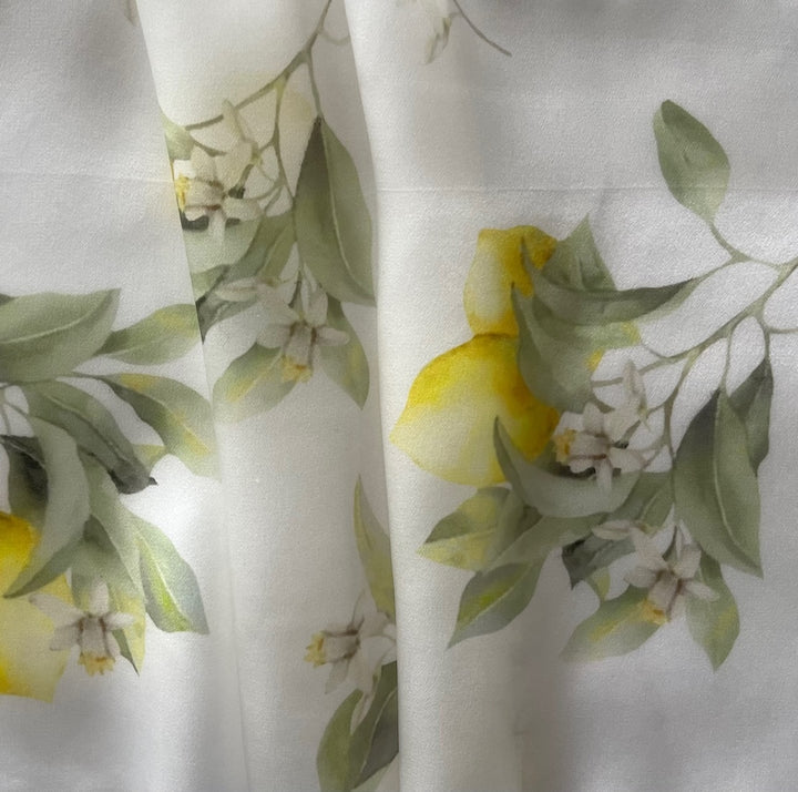Flowering Lemon Tree Ivory Silk Satin Charmeuse (Made in Italy)
