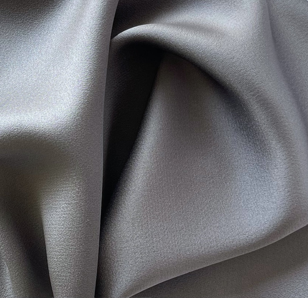 High-End Cool Steel Grey Rayon Viscose Blend Crepe Back Satin (Made in Italy)