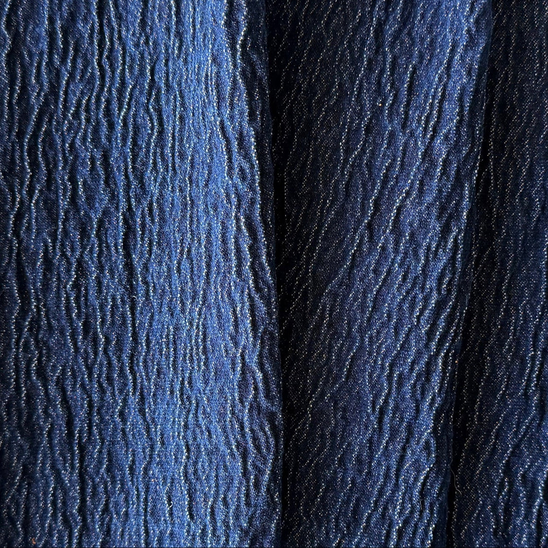 Mid-Weight Ink & Metallic Copper Puckered Stretch Cotton (Made in Italy)