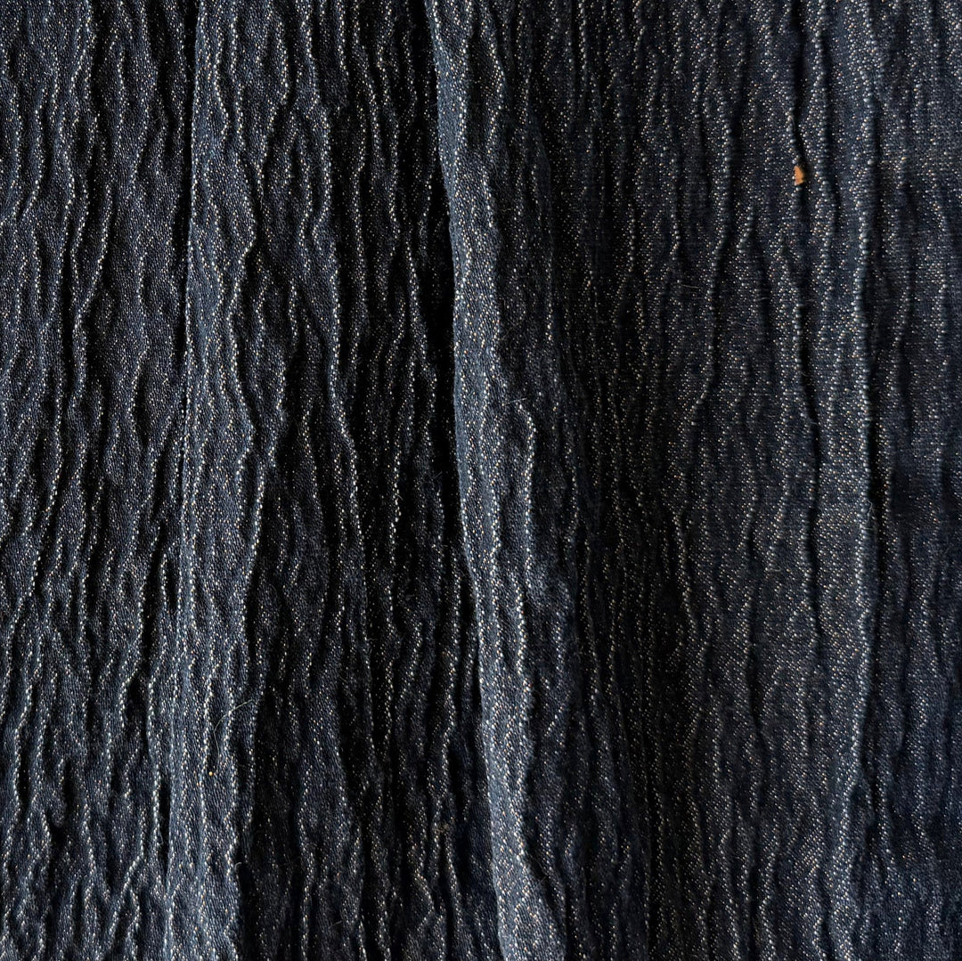 Mid-Weight Midnight Navy & Metallic Puckered Stretch Cotton (Made in Italy)