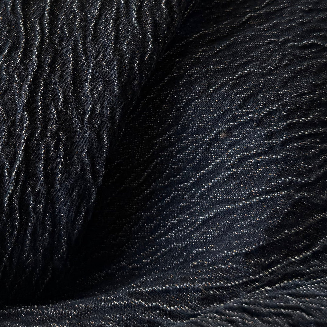 Mid-Weight Midnight Navy & Metallic Puckered Stretch Cotton (Made in Italy)