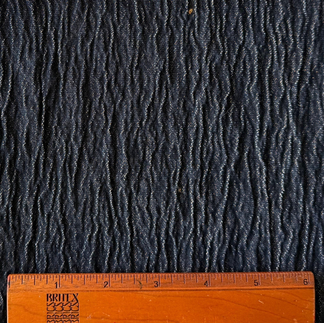 Mid-Weight Midnight Navy & Metallic Puckered Stretch Cotton (Made in Italy)