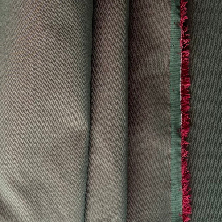 Designer Water-Resistant Pine & Burgundy Cotton Twill (Made in Italy)