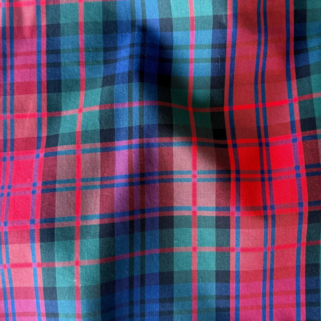 High-End Plaid Red, Royal Blue & Hunter Green Cotton Twill (Made in Italy)