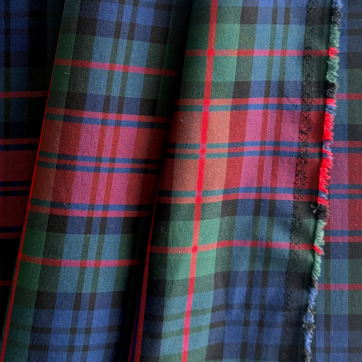 High-End Plaid Red, Royal Blue & Hunter Green Cotton Twill (Made in Italy)
