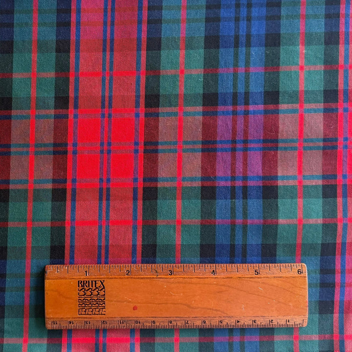 High-End Plaid Red, Royal Blue & Hunter Green Cotton Twill (Made in Italy)