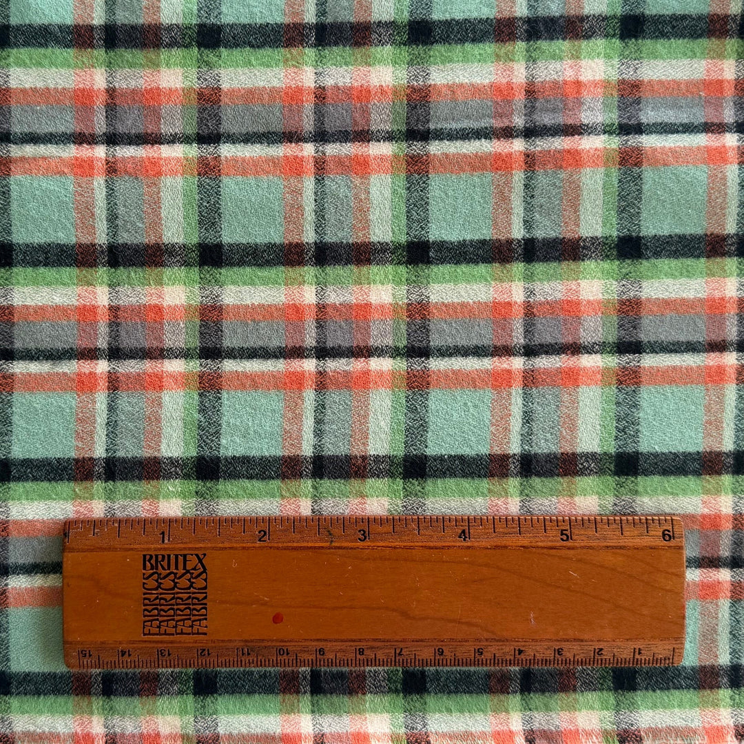 Cozy Sea Glass & Burnt Orange Plaid Cotton Flannel (Made in Italy)
