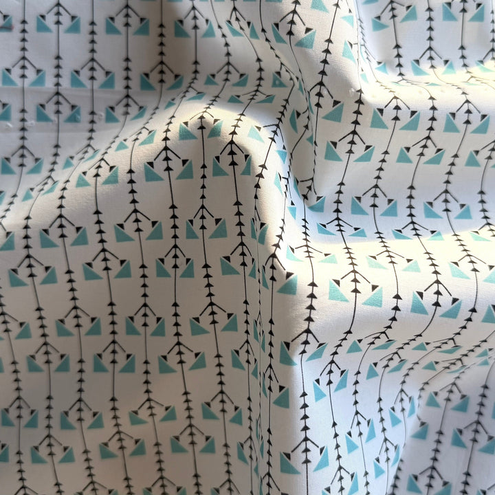 Turquoise Triangles & Stripes Cotton Lawn (Made in Italy)