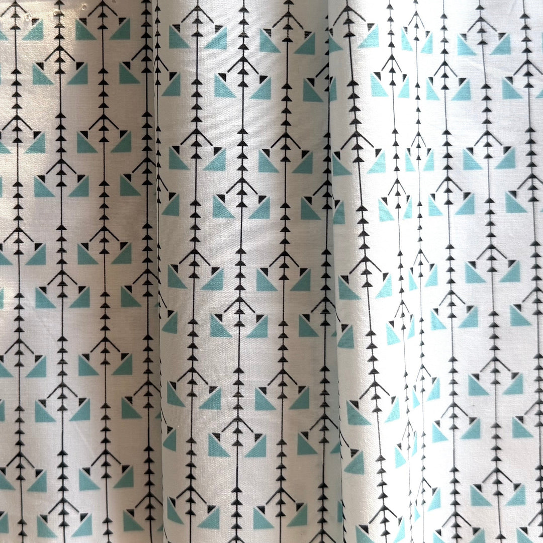Turquoise Triangles & Stripes Cotton Lawn (Made in Italy)