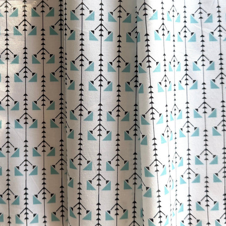 Turquoise Triangles & Stripes Cotton Lawn (Made in Italy)
