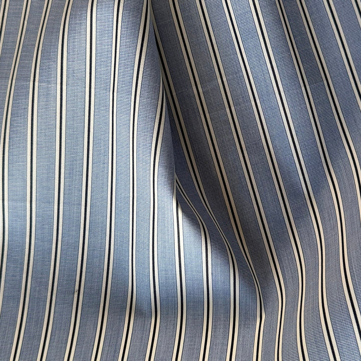 Cornflower & Black Striped Crisp 2-Ply Cotton Shirting (Made in Italy)